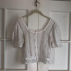 Crochet cotton puff sleeve blouse Doen Reformation